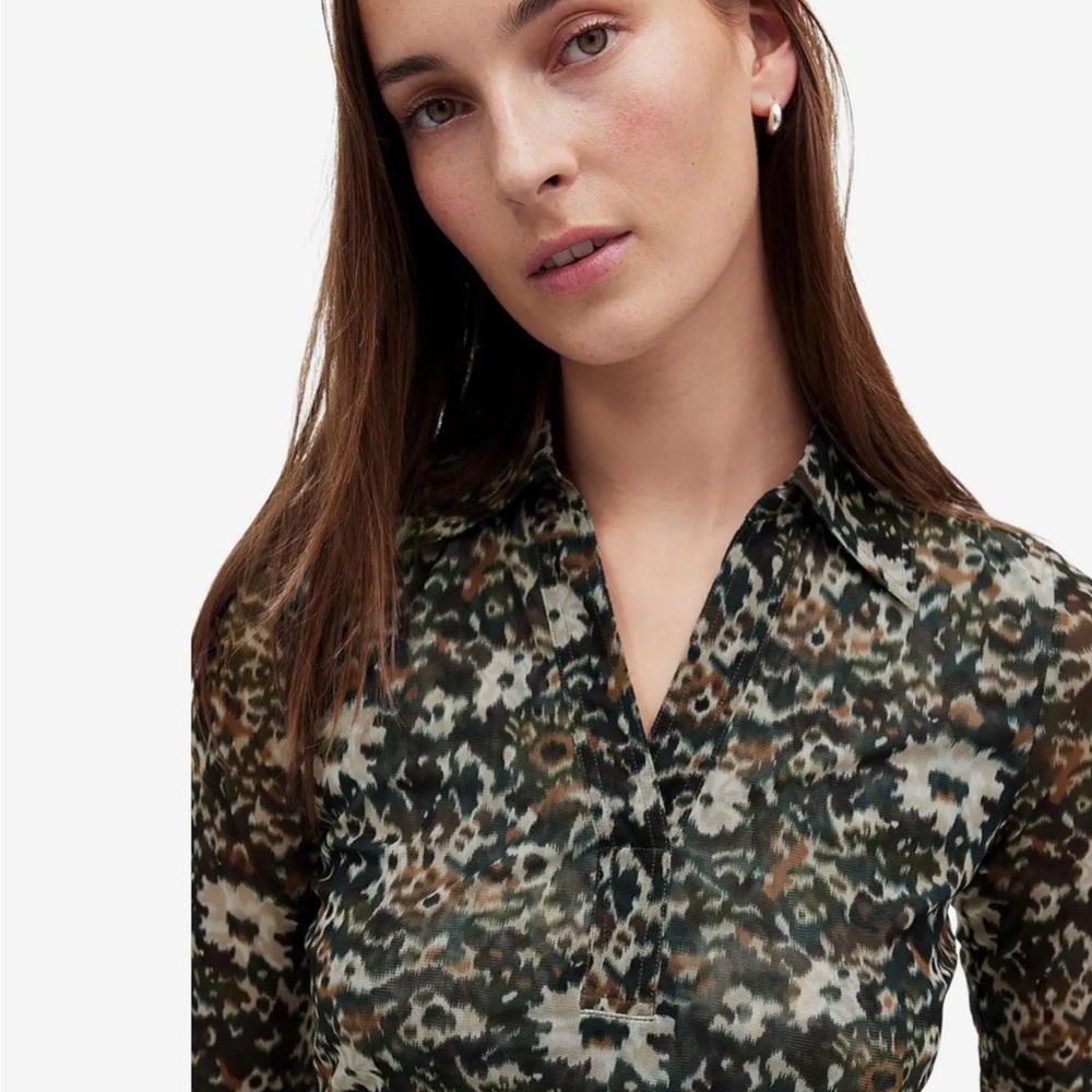 Madewell Laura Sheer Blouse - Green and Brown